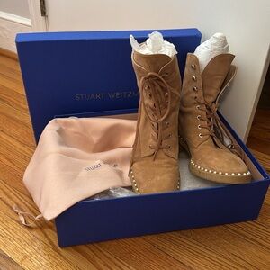 Stuart Weitzman Sondra Boots Brown Suede Combat